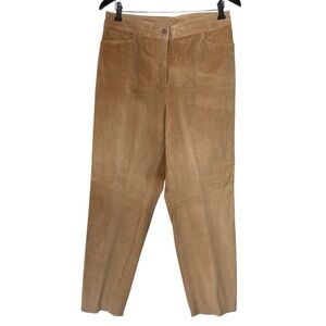 Peruvian Connection Woman’s Suede Leather Pants Brown Straight Leg Cropped 12
